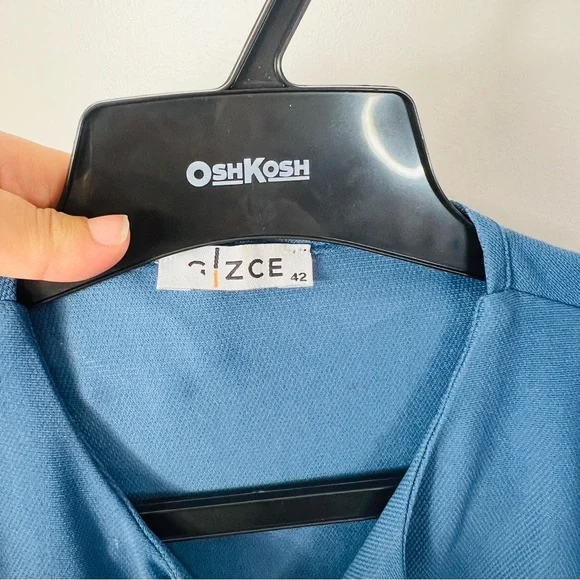 Blue Long Sleeve Ruffle Oversized Tunic Blouse with A marching Crop pants 42 - Picture 10 of 13